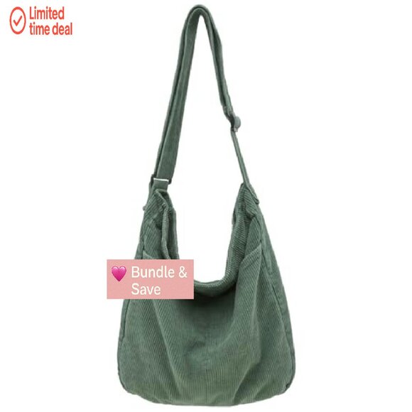 Corduroy Tote Bag with Zipper, Adjustable Strap, Large Capacity - Picture 2 of 8